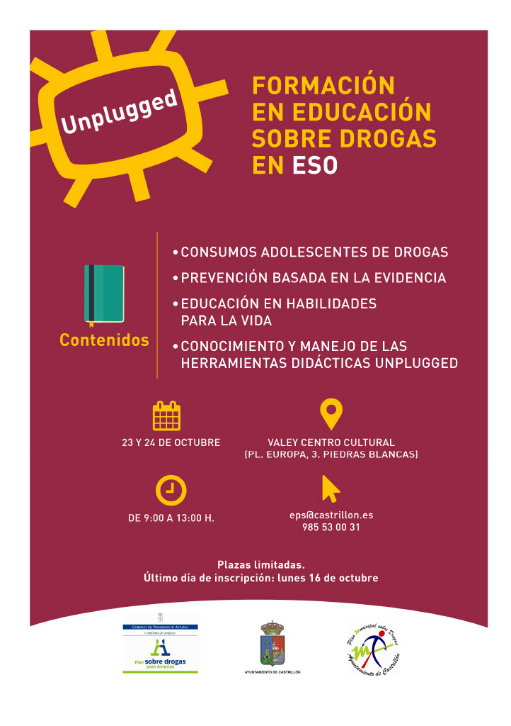 Cartel formación en educación sobre drogas en ESO